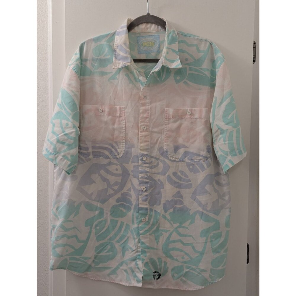 Pacific Coast Highway PCH Mens Pastel Hawaiian Button-Up Shirt XL Cotton/Poly